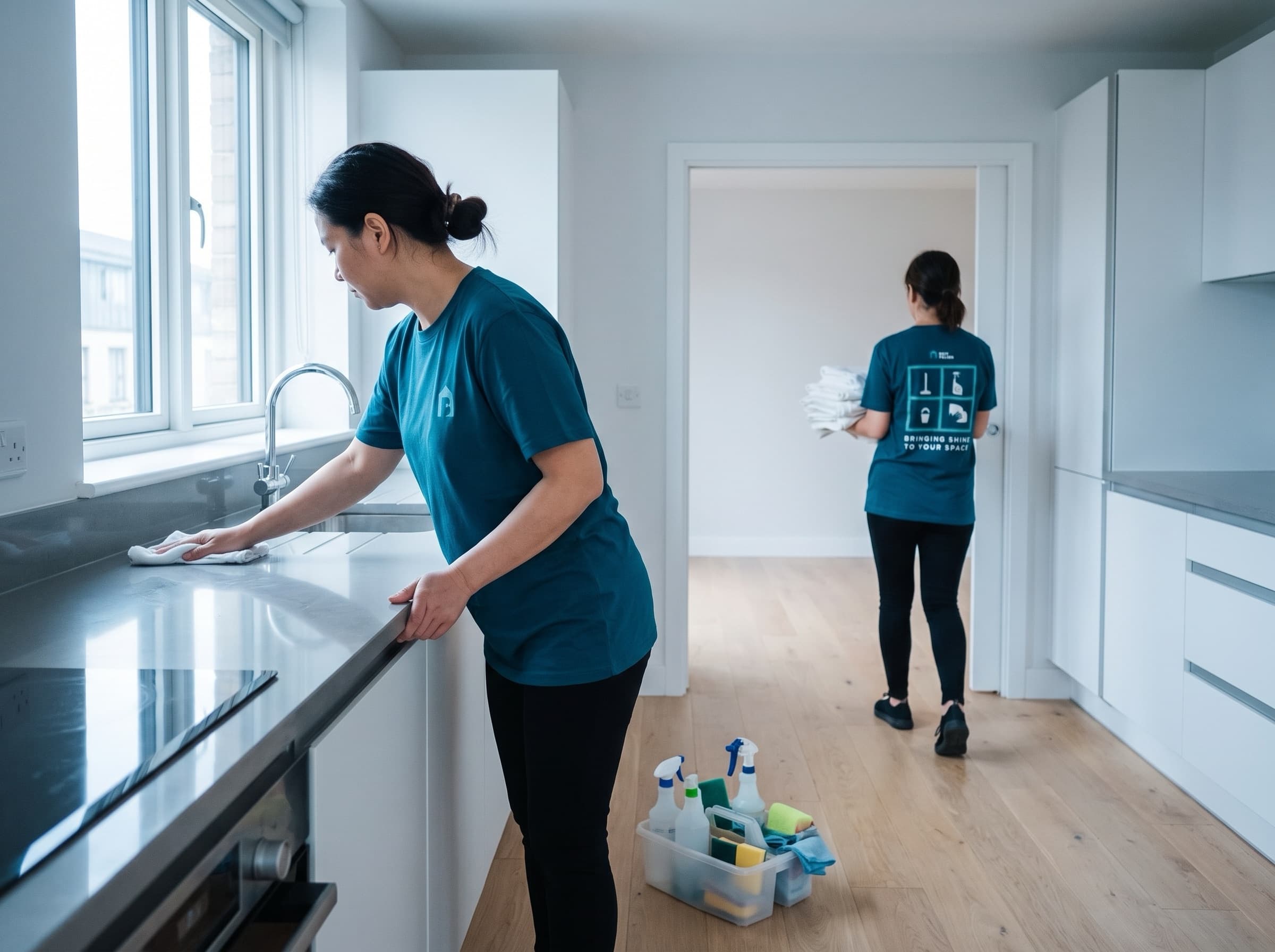 A Brit Polish cleaning team member in branded uniform